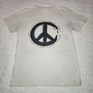 Bella Canvas Graphic T-Shirt   Peace Sign Unisex Size  Medium Cream With Black